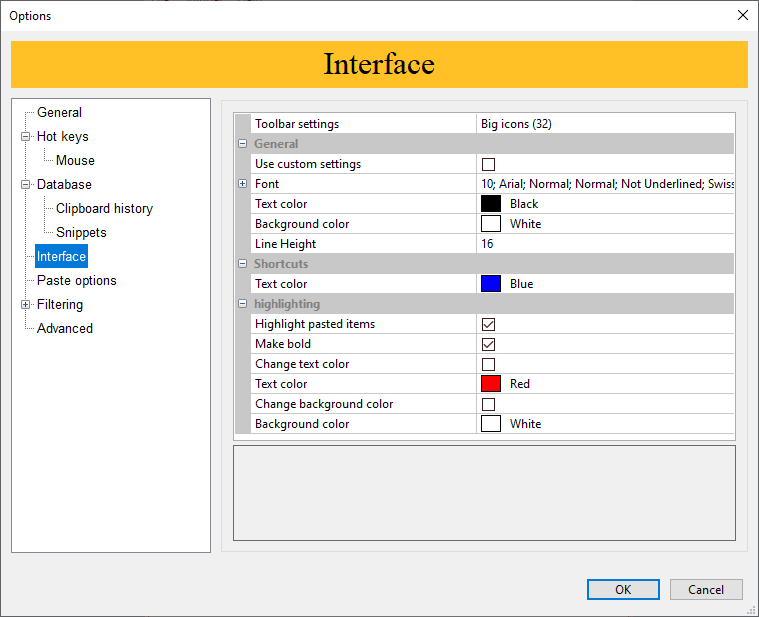 Clipdiary Options - Interface